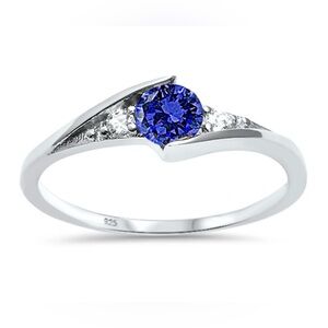 Sapphire CZ Solitaire 925 Sterling Silver Ring sz7
